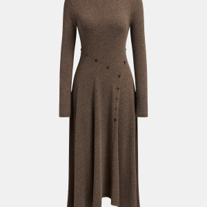 Asymmetric Button-Detail Dress