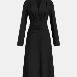 V-Neck Ruched Waist Slit Shirt Dress