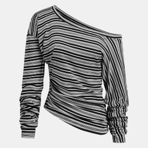 Asymmetric Striped Top with Off-Shoulder Design