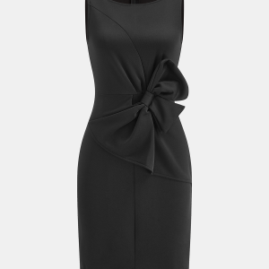 Bow-Accented Sleeveless Sheath Dress
