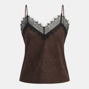 Lace-Trim Suede Camisole Top
