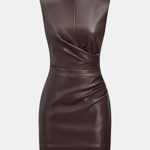 Faux Leather Waist Ruched Dress