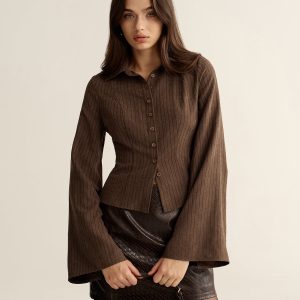 Pinstripe Cropped Fitted Shirt