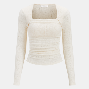 Lace-Texture Square-Neck Knit Top