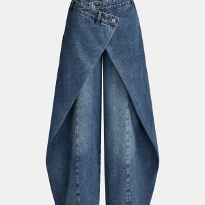 Cross-Front Wide-Leg Jeans