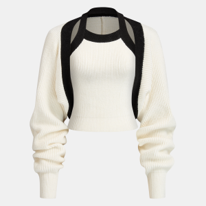 Color-Block Cutout Ribbed Sweater Set