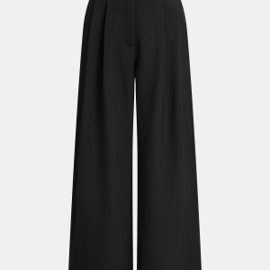 Faux Leather-Trim Wide-Leg Pants