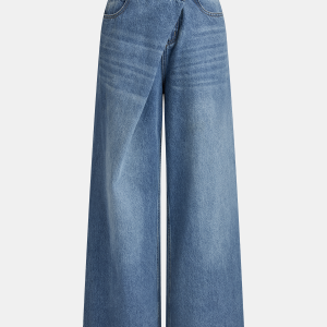Asymmetric Mid-Waist Wide-Leg Jeans