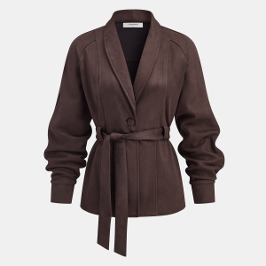 Suede Effect Belted Shawl Collar Jacket