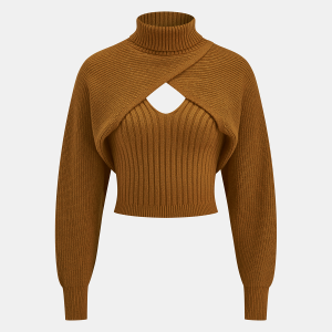 Turtleneck Overlay and Cami Top Knit Two-Piece Set