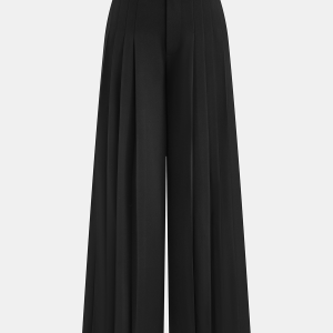 Pleated Mid-Waist Wide-Leg Pants
