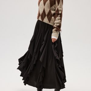 Asymmetrical Ruffle Mesh Maxi Skirt