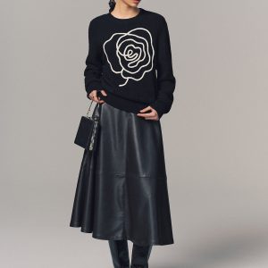 Floral Applique Crew Neck Sweater
