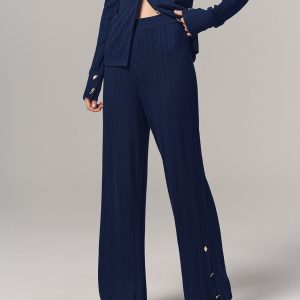 Textured Wool-Blend Metal-Detail Slit Knit Pants