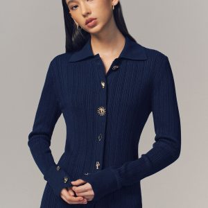 Textured Wool-Blend Collared Cardigan