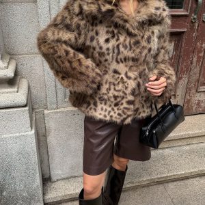 Leopard Print Faux Fur Coat