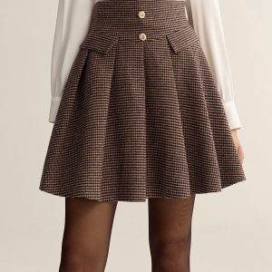 Houndstooth High-Waisted Pleated Mini Skirt