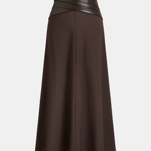 Crossed Faux Leather Waist A-Line Skirt