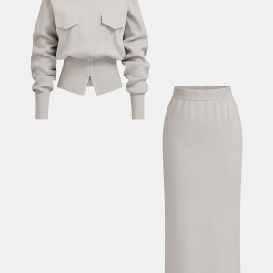 Zipper Cropped Sweater & Midi Skirt Set