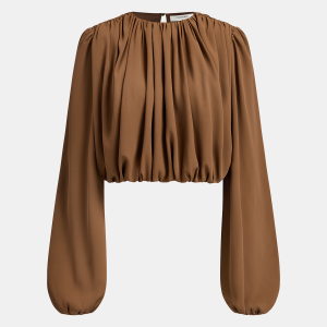 Loose Ruched Puff-Sleeve Cropped Blouse
