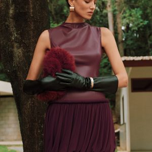 Faux Leather Mock Neck Bubble Mini Dress
