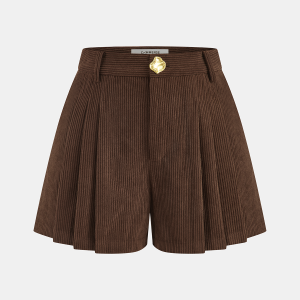 Metal Button Pleated Corduroy Shorts