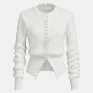 Pearl Trim Ribbed Knit Top