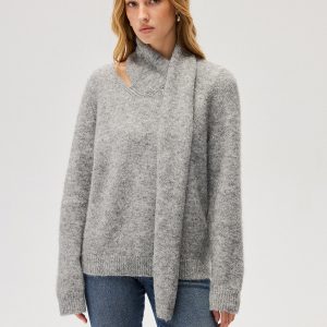 Wool-Blend Scarf-Attached Sweater