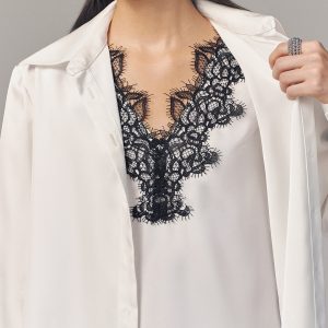 2 in 1 Contrast Lace Satin Shirt