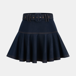 Denim Belted A-Line Mini Skirt