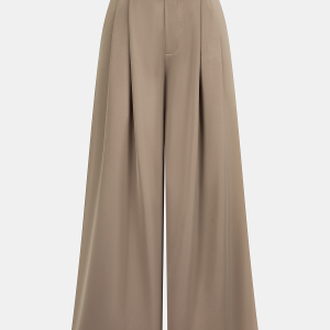 Belted Satin Pleated Wide-Leg Pants