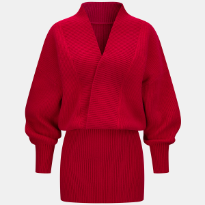 Wrap V-Neck Ribbed Knit Mini Dress