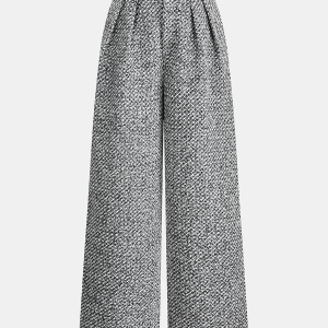 Wool Blend Double Waistband Tweed Pants