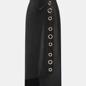Faux Leather Ring Accent Asymmetric Skirt