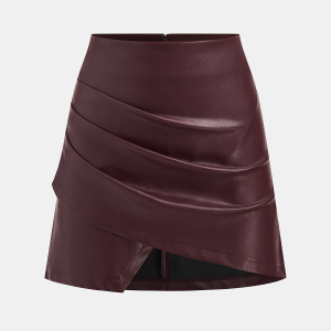 Asymmetric Ruched Faux Leather Mini Skirt