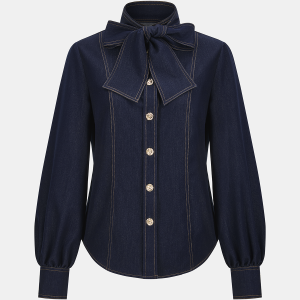 Bow Neck Denim Shirt