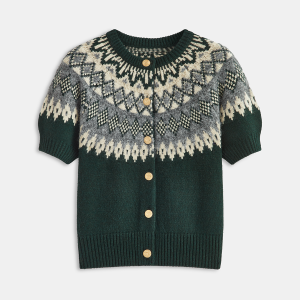 Cashmere-Blend Fair Isle Short-Sleeve Cardigan
