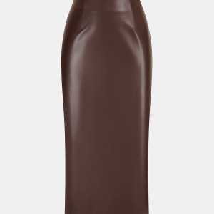 Back Slit Faux Leather Midi Pencil Skirt