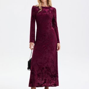 Floral-Jacquard Backless Maxi Dress