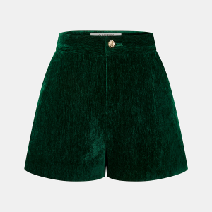 Velvet Metal-Button Mid-Waist Shorts
