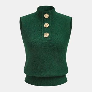 Metal Detail Mock Neck Wool Blend Vest
