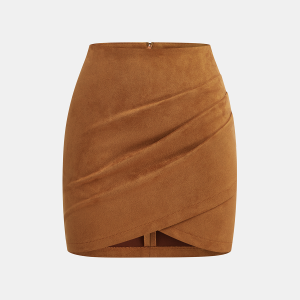 Suede Effect Ruched Mini Skirt