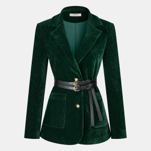 Velvet Belted Metal Button Blazer