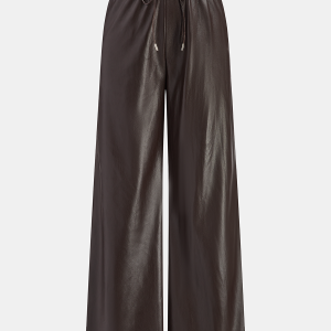 Faux Leather High-Waist Drawstring Wide-Leg Pants