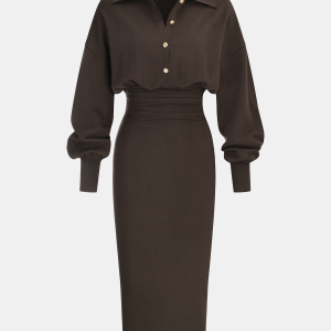 Cinched Waist Knit Shirt Dress
