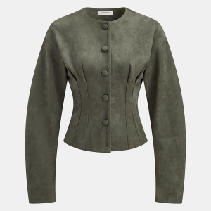 Suede Effect Cinched Waist Jacket