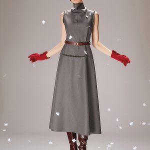 Belted Turtleneck Sleeveless Maxi Dress