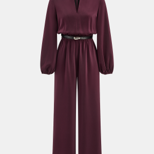 Belted V-Neck Satin Jumpsuit
