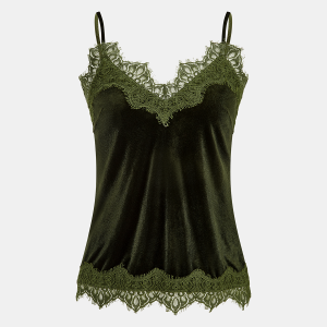 Lace Trim Velvet Cami Top