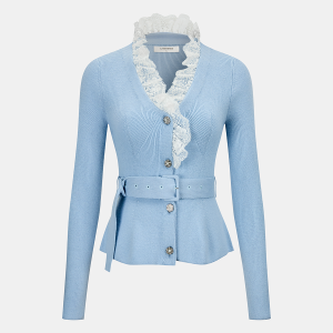 Cashmere Blend Lace Collar Belted Cardigan